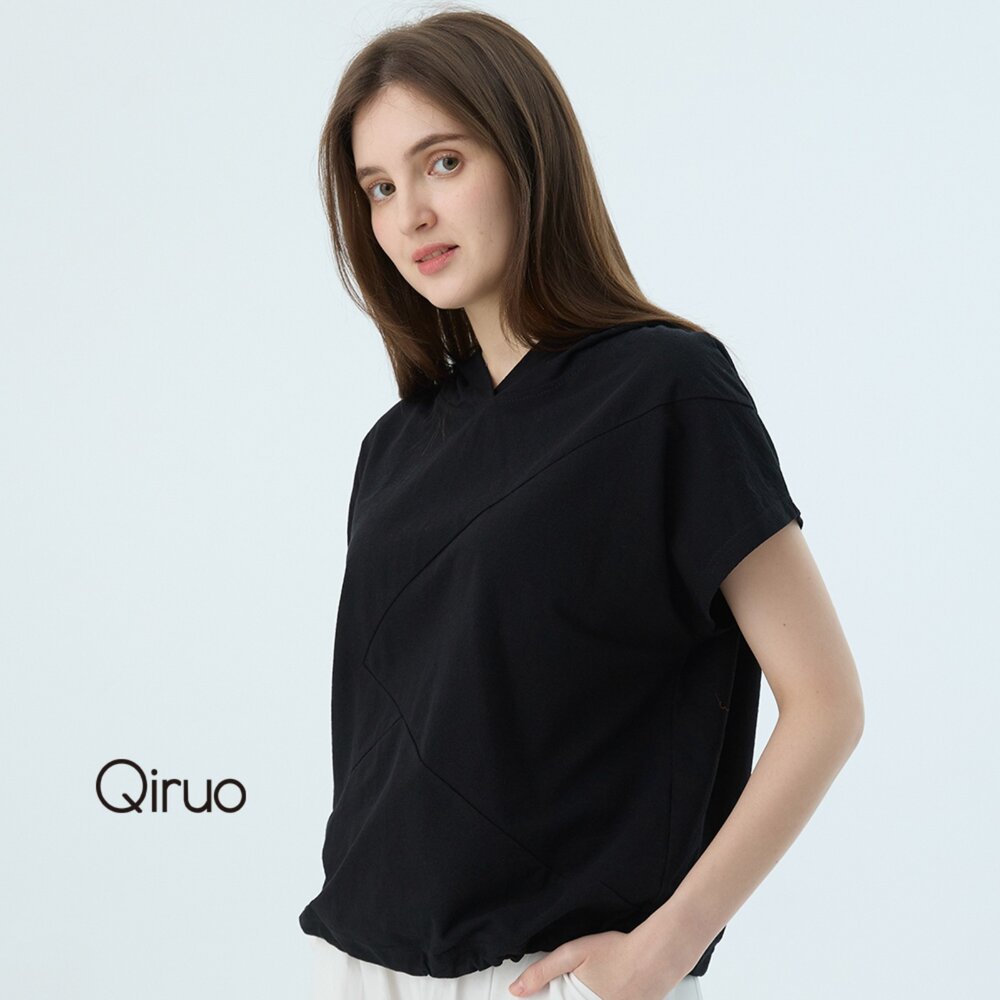 52387162A02-專櫃女裝黑色上衣7162A連帽上衣