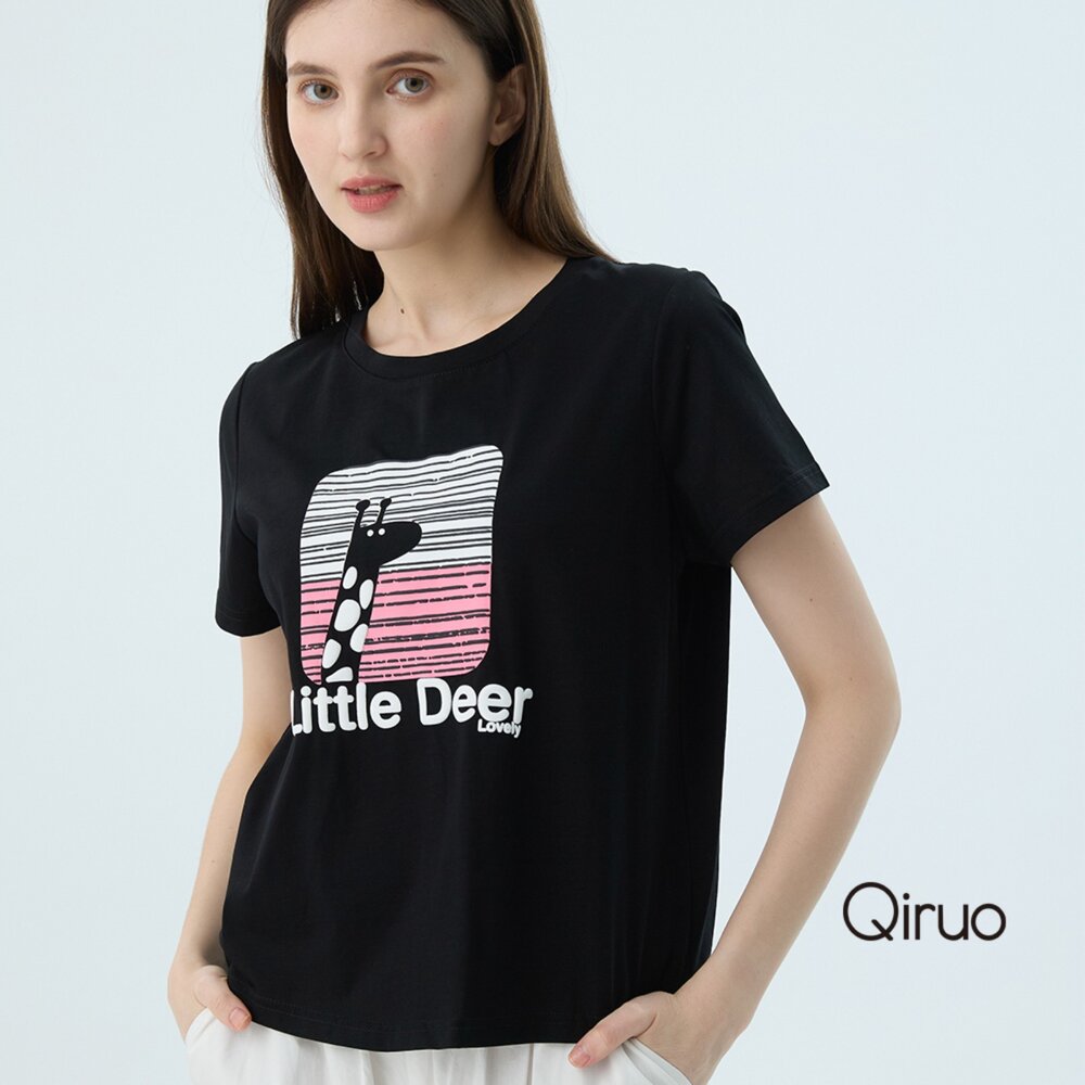 52387165A02-專櫃女裝黑色上衣7165A粉紅長頸鹿