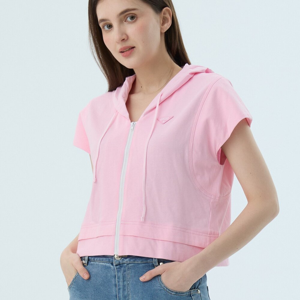 52387168A15-專櫃女裝粉紅色連帽上衣7168A短版上衣