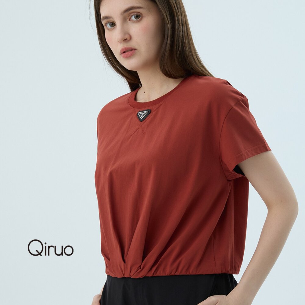 52387170A94-春夏專櫃橘紅色短袖棉上衣7170A 素色短款
