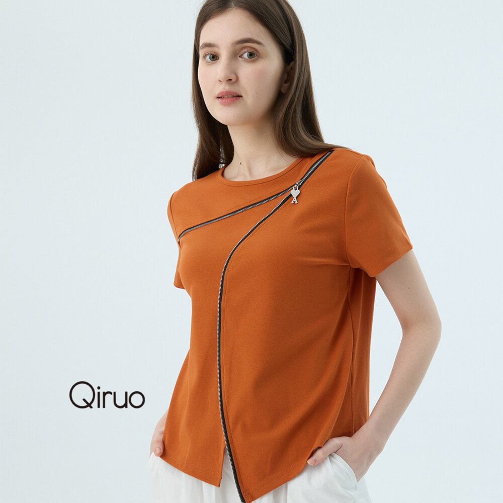 52387177A90-春夏專櫃橘色短袖棉上衣7177A 百搭素色款