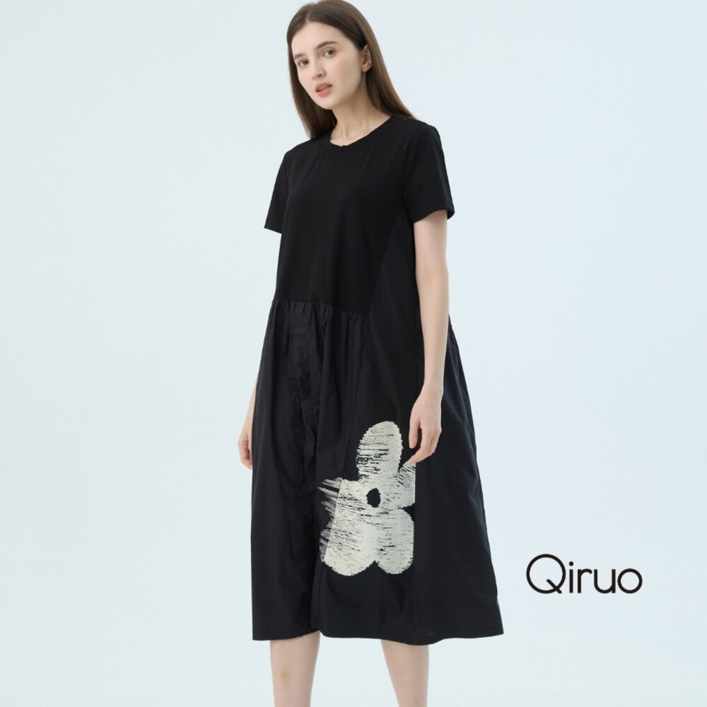 52387186F02-春夏專櫃黑色精緻洋裝7186F 雙布料拼接