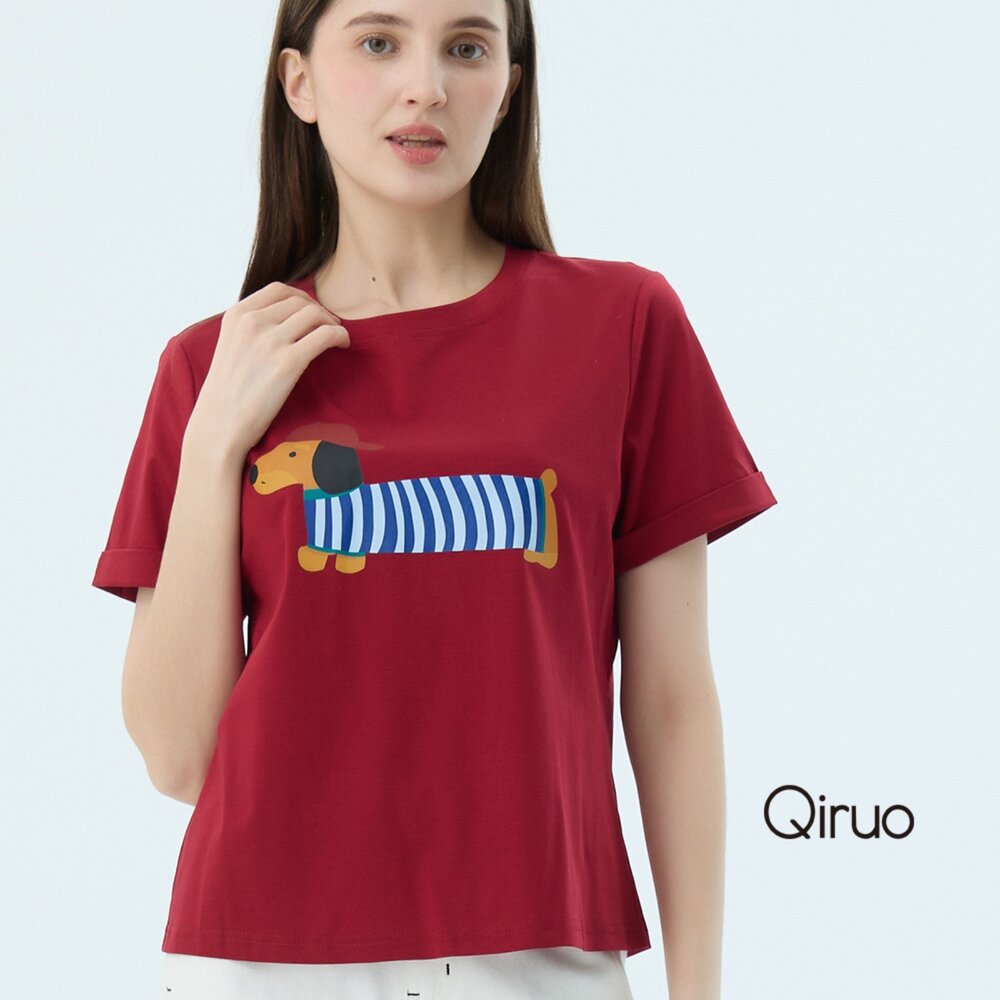 52387192A10-專櫃女裝紅色上衣7192A 臘腸狗T桖