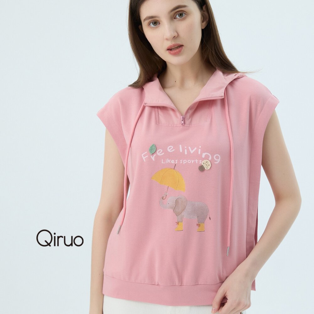 52387303A15-專櫃女裝粉紅色連帽上衣7303A連帽無袖設計