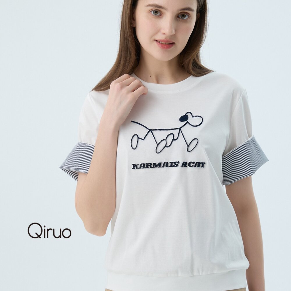 52387307A01-專櫃女裝白色上衣7307A 狗狗設計T桖