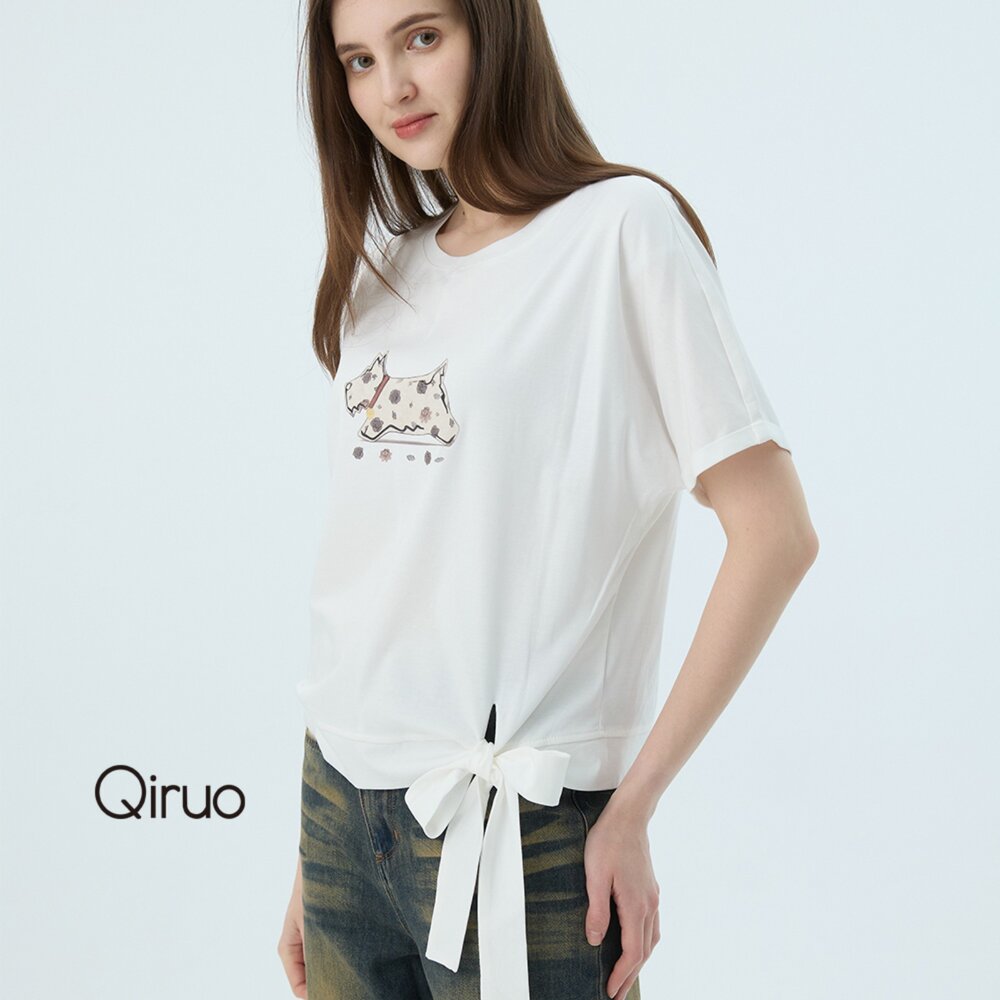 52387308A01-專櫃女裝白色上衣7308A 狗狗設計T桖