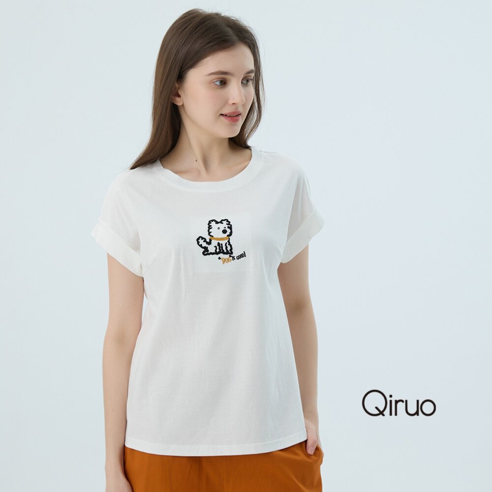 52387309A01-專櫃女裝白色上衣7309A 狗狗設計T桖