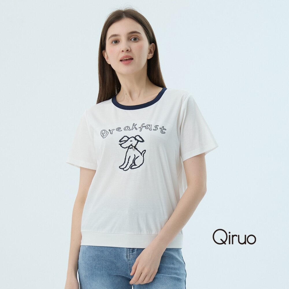 52387310A01-專櫃女裝白色上衣7310A 狗狗設計T桖