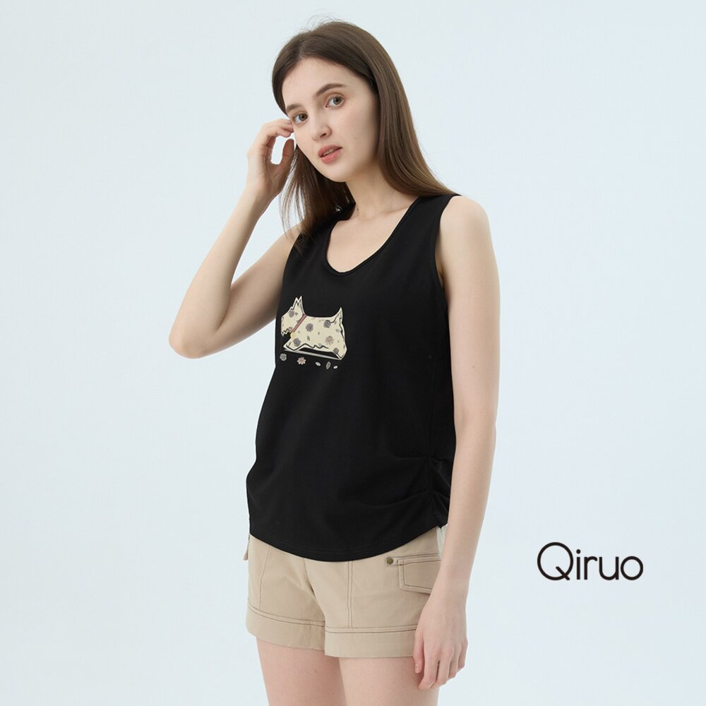 52387316D02-專櫃女裝黑色背心上衣7316D狗狗圖