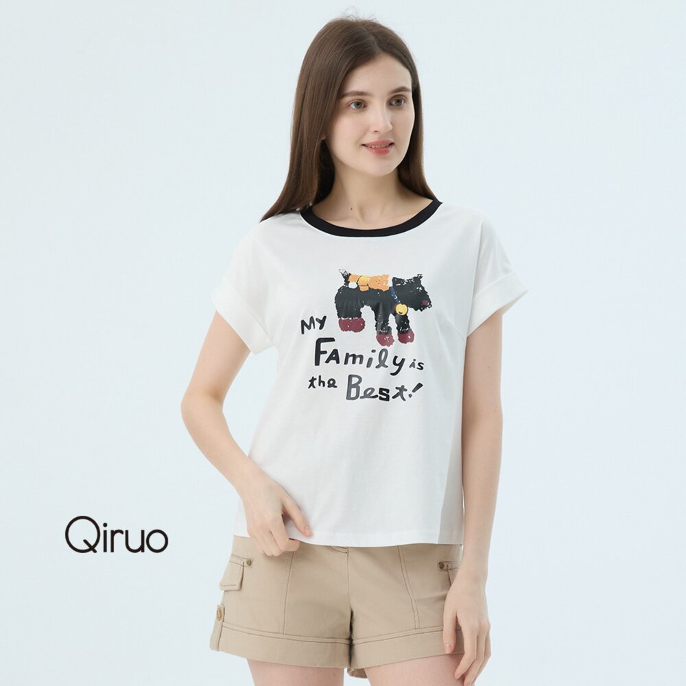 52387329A01-專櫃女裝白色上衣7329A 狗狗設計T桖