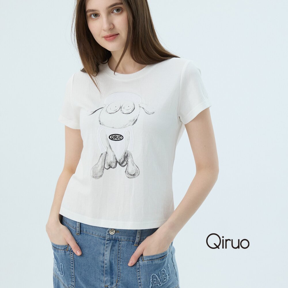 52387334A01-專櫃女裝白色上衣7334A 小綿羊圖案設計T桖