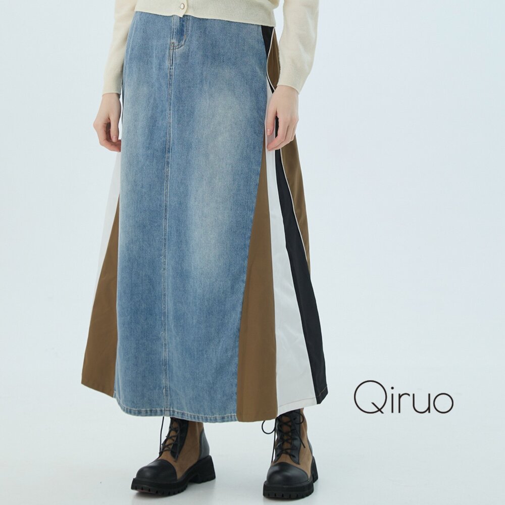 秋冬專櫃牛仔裙2506B 時髦拼接造型 封面照片