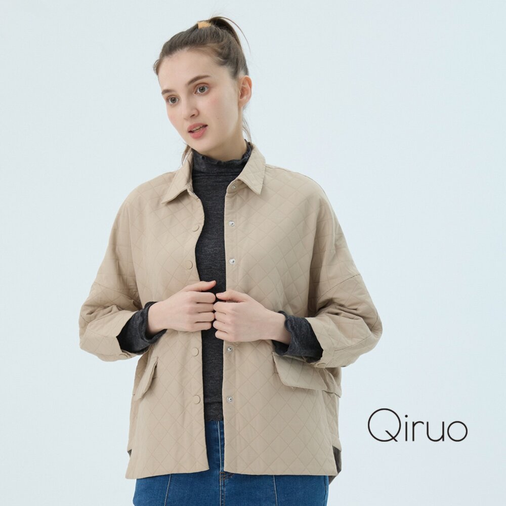 62372508E45-秋冬輕薄絨外套2508E卡其色九分袖外套