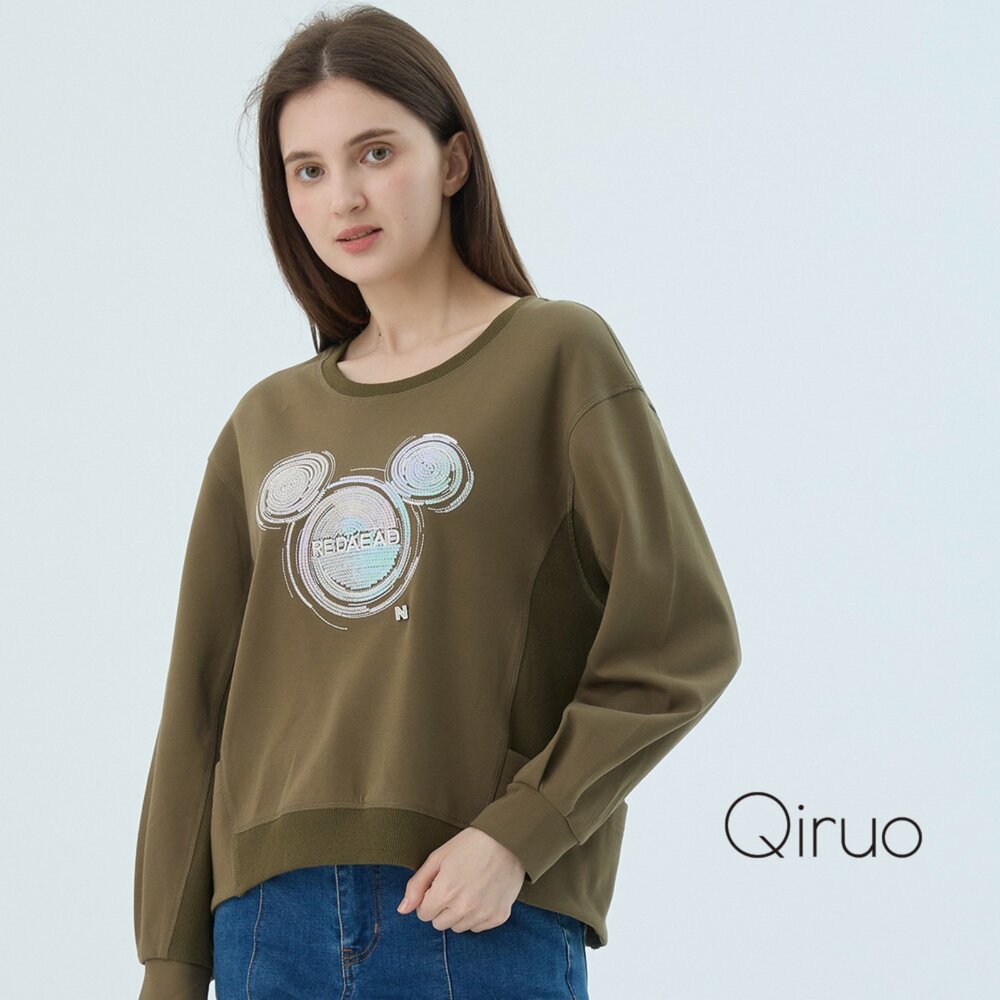 62372511A71-秋冬專櫃淺綠長袖上衣2511A 胸前米奇圖案設計(M-L)