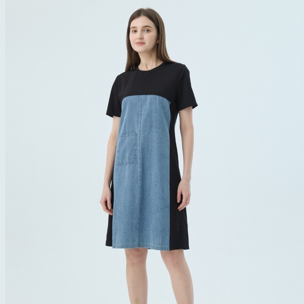 62372538F50-秋冬專櫃牛仔短袖洋裝2538F 休閒設計