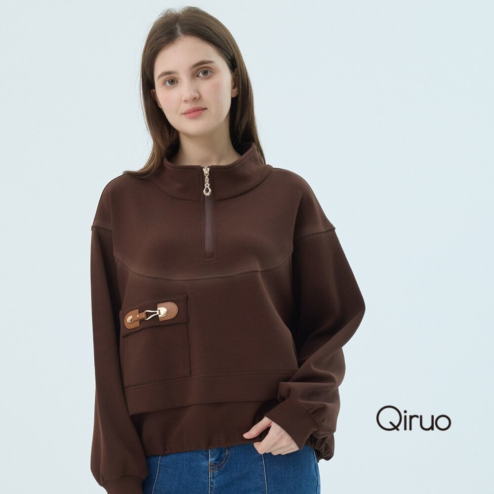 62372543A80-秋冬專櫃咖啡長袖上衣2543A立領設計