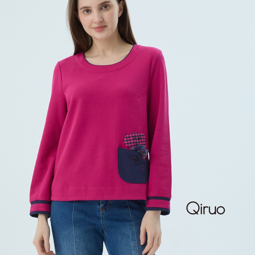 秋冬專櫃桃紅長袖上衣6045A 小口袋設計 封面照片