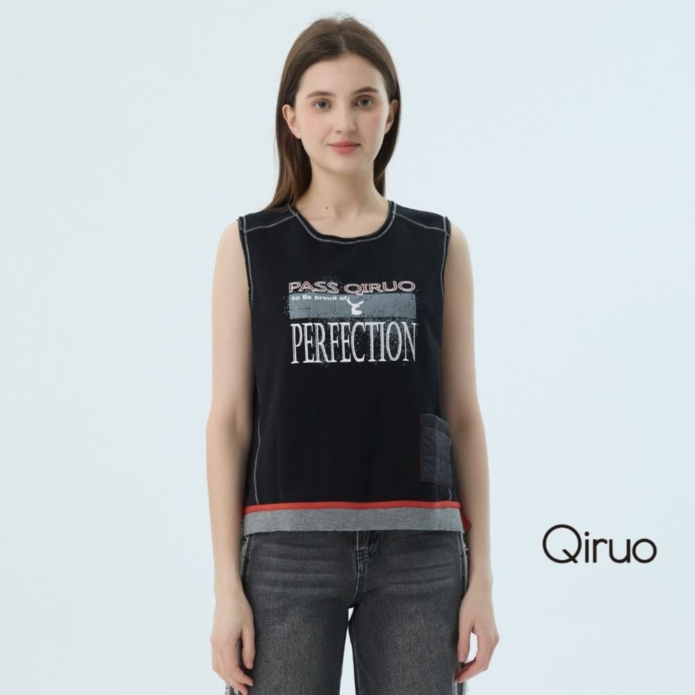 62386244D02-秋冬專櫃黑色背心上衣6244D 英文設計