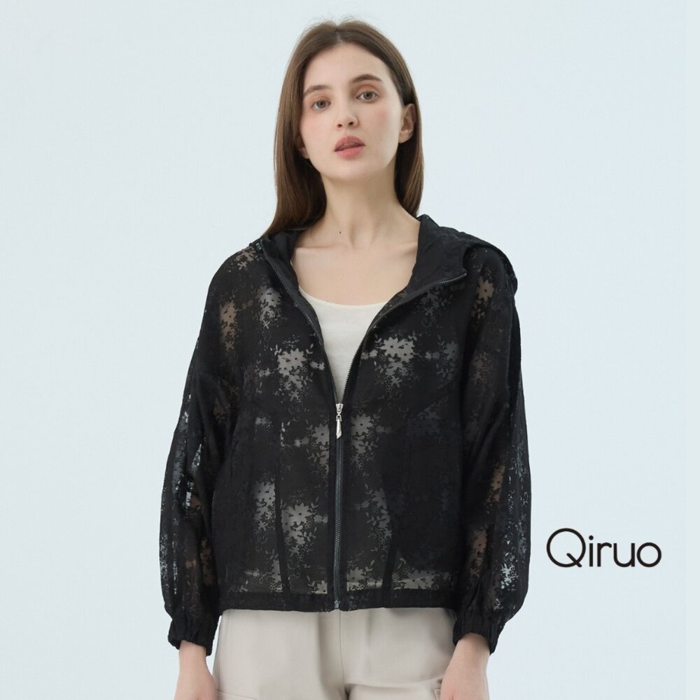 秋冬專櫃黑蕾絲造型外套7055E拉鍊連帽外套 封面照片