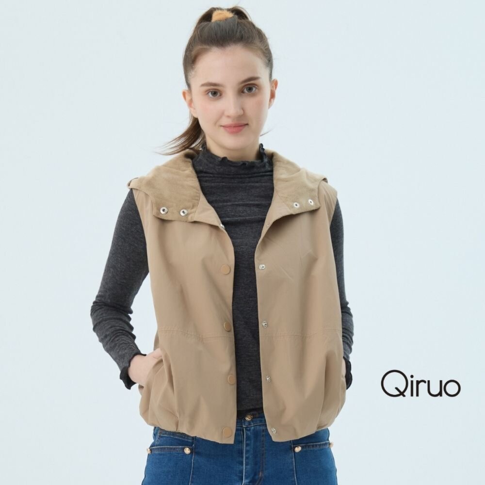 62387169D45-秋冬專櫃精品背心7169D 卡色-連帽保暖背心