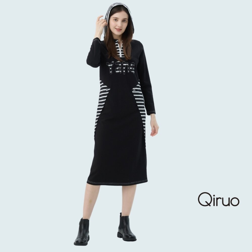 62387207F02-秋冬專櫃黑色長袖洋裝7207F 休閒設計