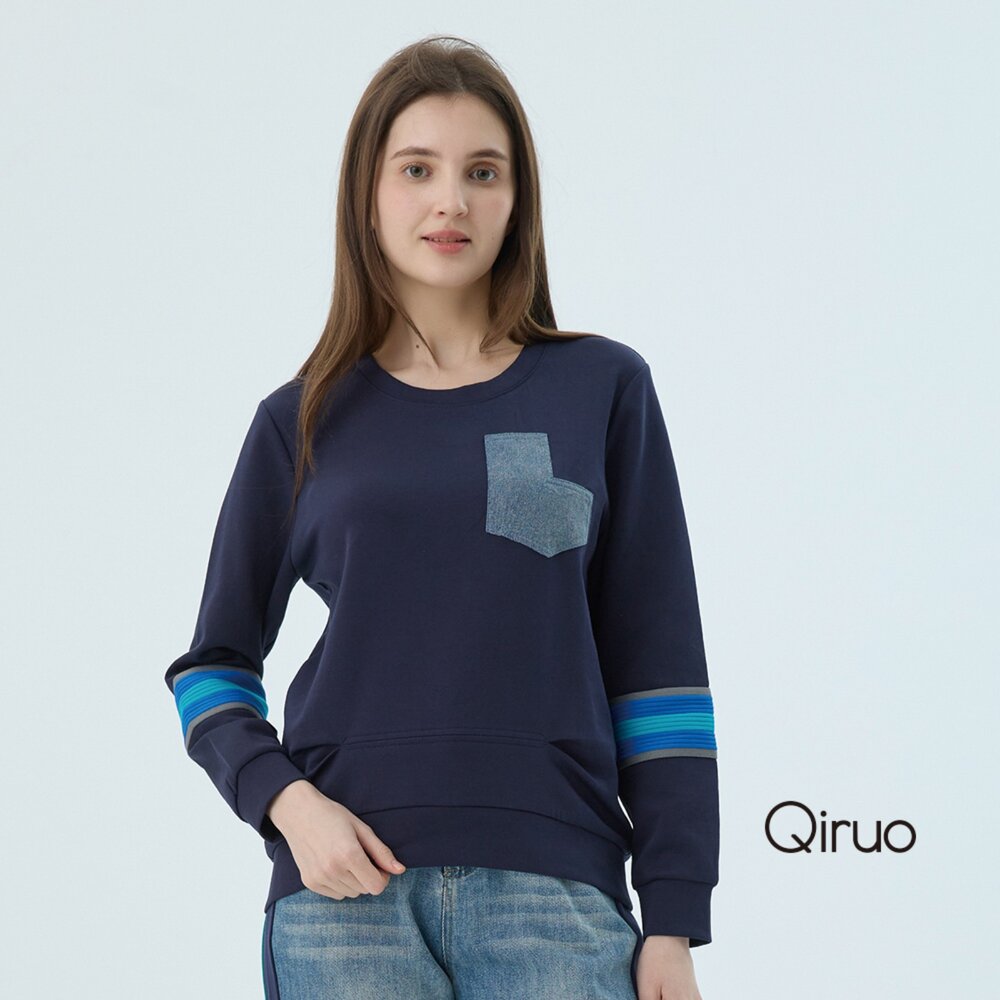 62387227A50-秋冬專櫃藍色長袖上衣7227A小圓領設計