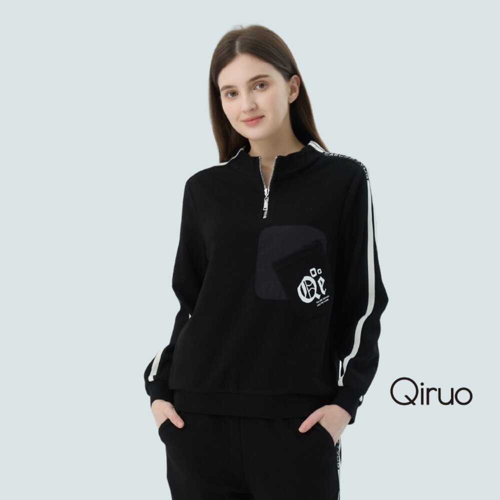 62387232A02-秋冬專櫃黑色長袖上衣7232A-02立領設計