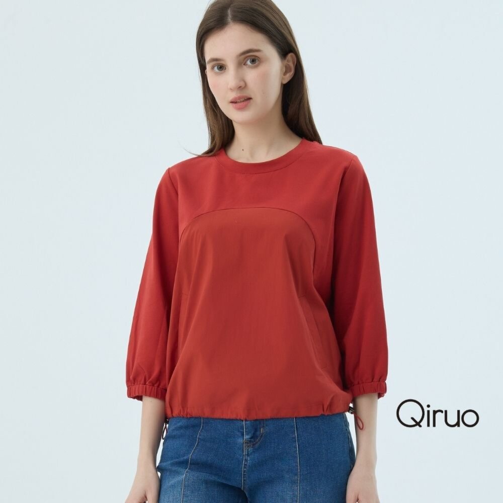 62387233A10-秋冬專櫃紅長袖上衣7233A 素面七分袖