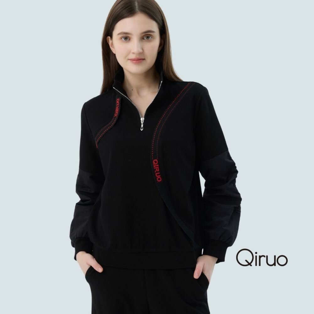 62387234A02-秋冬專櫃黑色長袖上衣7234A-02立領設計