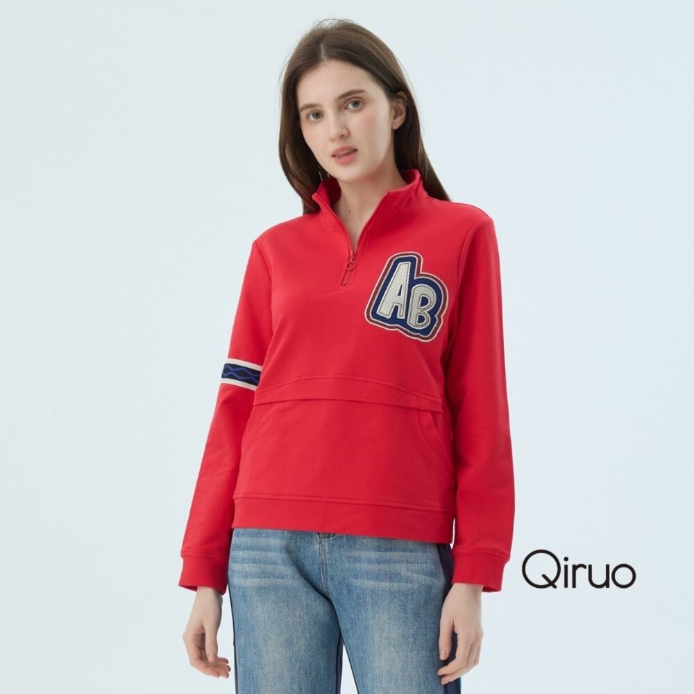 62387235A10-秋冬專櫃紅色長袖上衣7235A立領設計