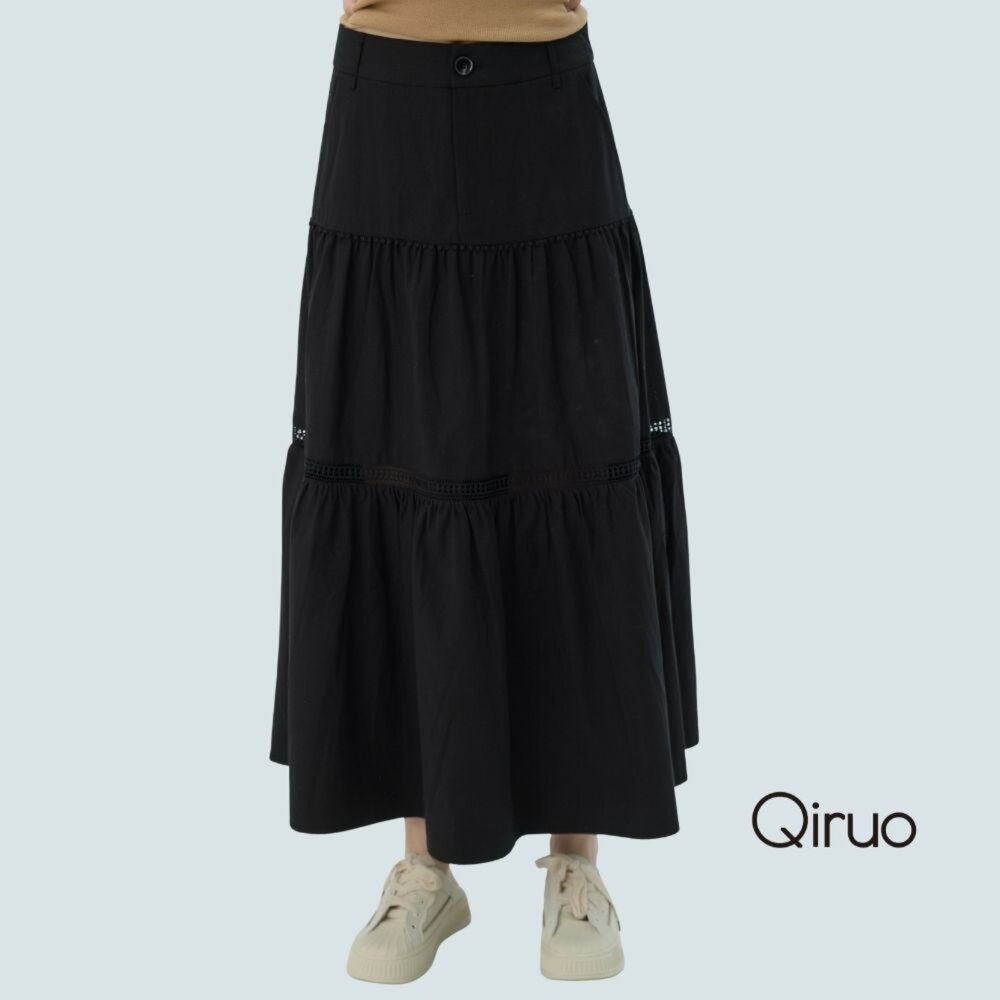 62387240B02-秋冬專櫃黑色長裙7240B 時髦拼接造型