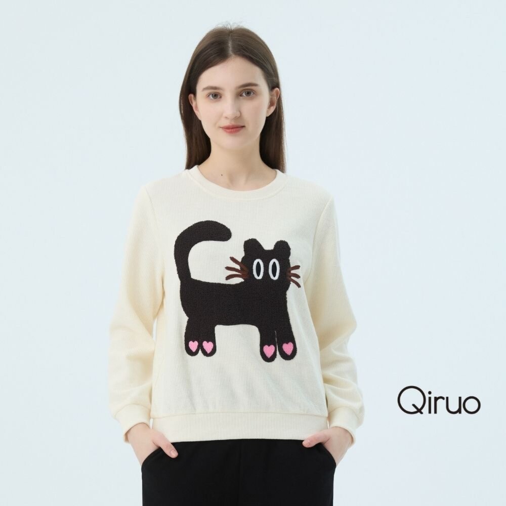 秋冬專櫃米色長袖上衣7242A貓咪圖設計 封面照片