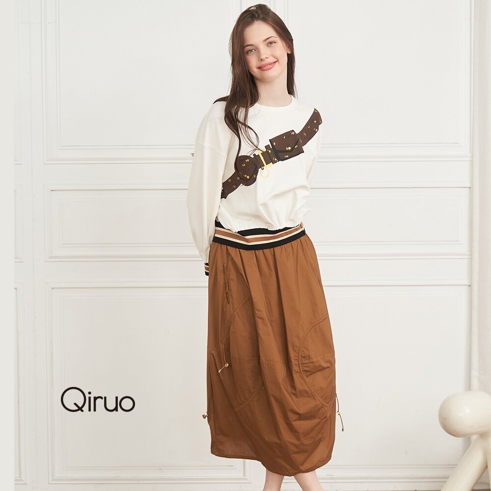 92372296B80-春夏專櫃咖啡鬆緊七分裙2296B 日系簡約