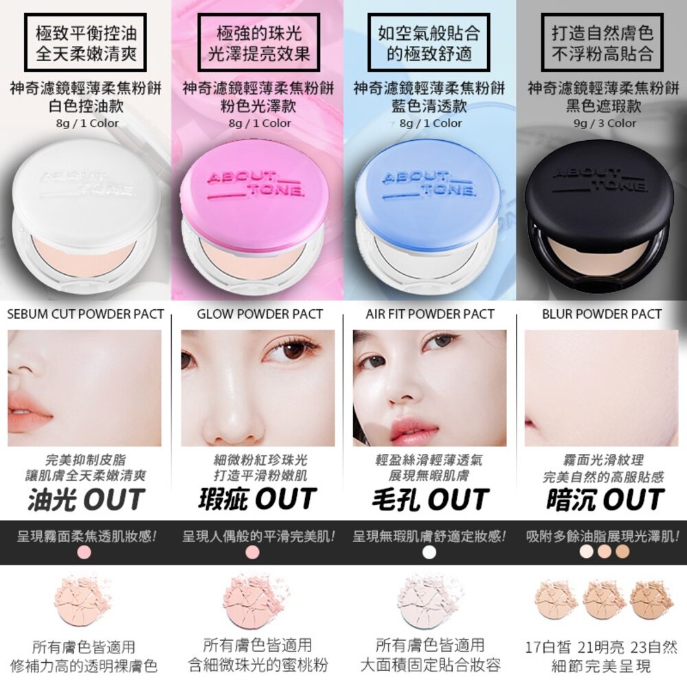 現貨|about tone|柔焦蜜粉餅 蜜粉 粉餅 定妝 控油 柔焦 校色 提亮 遮瑕|韓國代購-圖片-6