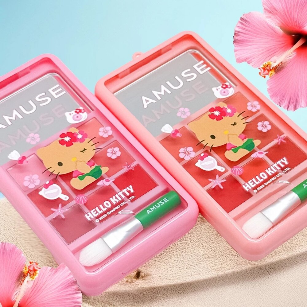 現貨|Amuse|HELLO KITTY 聯名款|氣墊 琉璃光澤唇釉 唇頰兩用盤 黑皮kitty吊飾 帆布袋|韓國代購-圖片-1