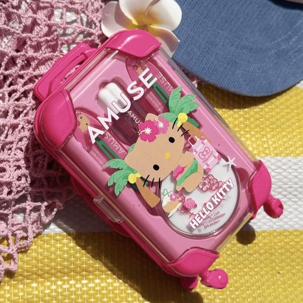 現貨|Amuse|HELLO KITTY 聯名款|小行李箱彩妝禮盒 氣墊 唇釉 唇頰兩用盤 吊飾 帆布袋|韓國代購-圖片-1