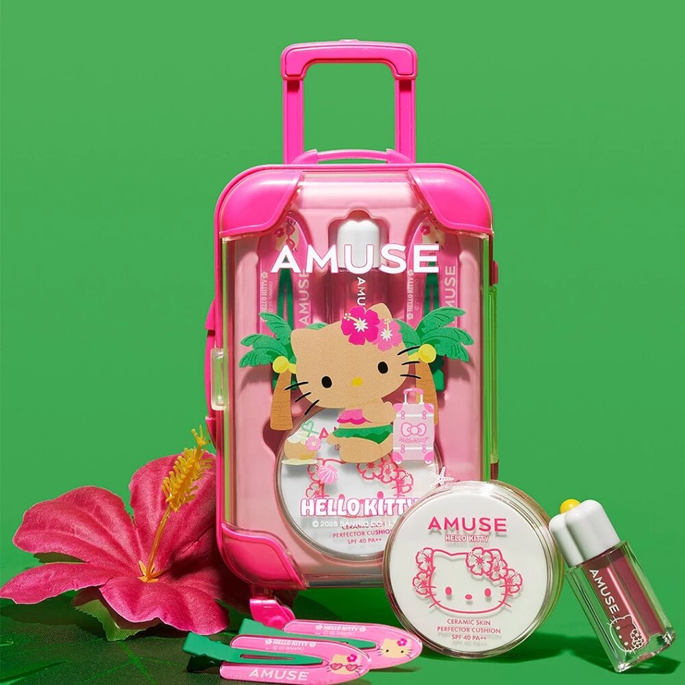 現貨|Amuse|HELLO KITTY 聯名款|小行李箱彩妝禮盒 氣墊 唇釉 唇頰兩用盤 吊飾 帆布袋|韓國代購-圖片-2