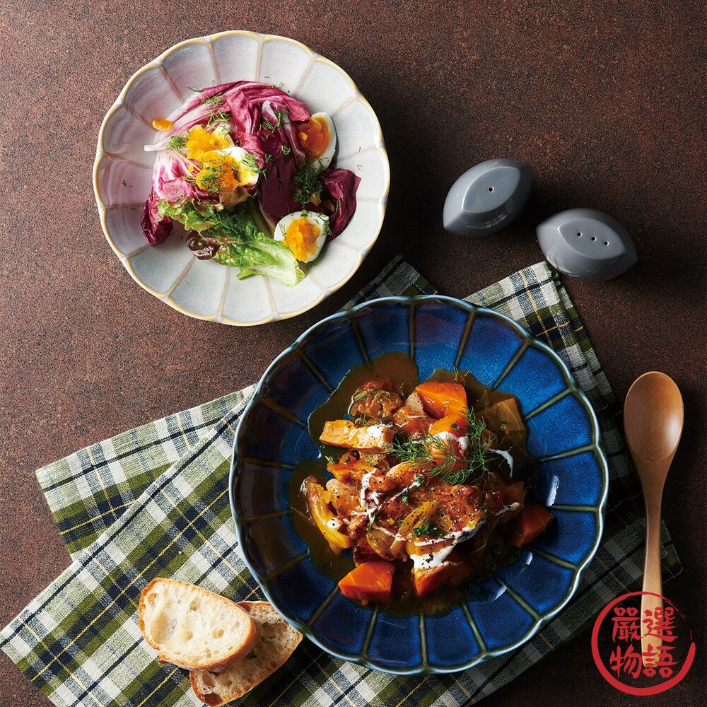 日本製美濃燒 輪花皿 22cm 咖哩盤 釉變 菜盤 沙拉盤 大盤 輪花盤 深盤 餐盤 主菜盤 湯盤-圖片-2