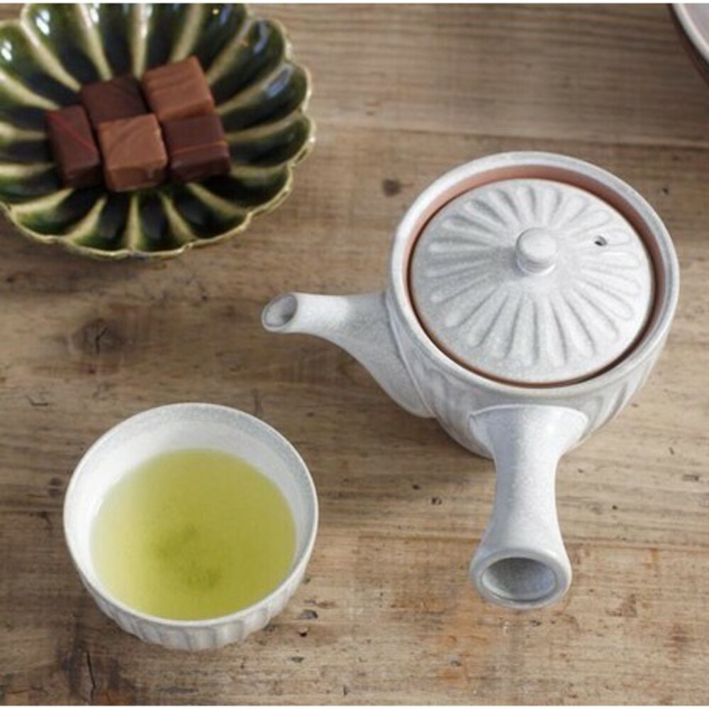 SF-013983-日本製六魯茶壺 Rokuro 陶器 菊花造型 泡茶組 茶壺 茶具 茶杯 高山茶 貴婦茶具