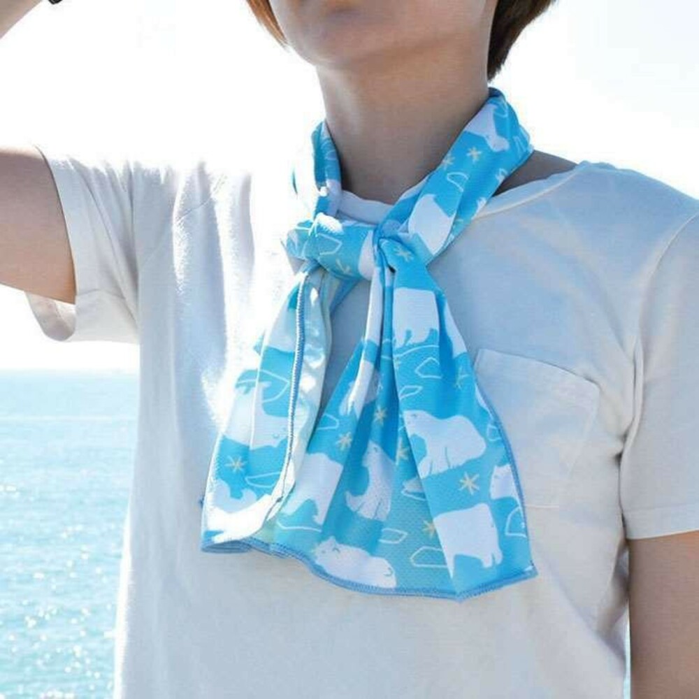 SF-014060-1-涼感毛巾 HELLO BEAR 牽牛花圖騰 涼毛巾 夏天必備 抗UV紫外線 預防中暑 降溫 附收納盒 隨身毛巾