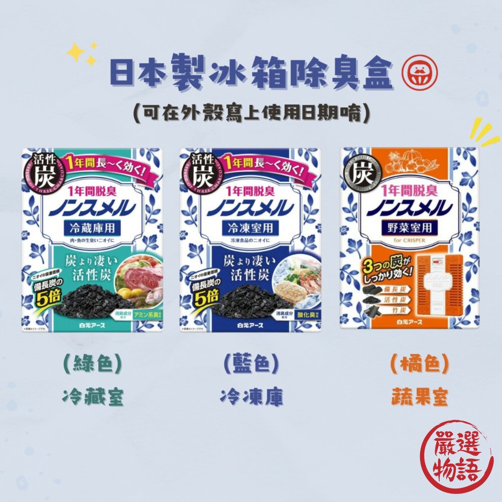 SF-014077-日本製冰箱除臭盒 活性碳 冷凍庫 冷藏室 蔬果室  白元消臭劑 廚房除臭 廚餘 一年有效