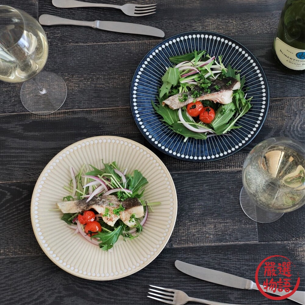 日本製 美濃燒 Albee 22cm 盤子 輕量 淺盤 潑水十草 沙拉盤 線條設計 料理 日式 簡約-圖片-1