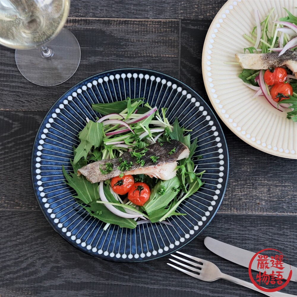 日本製 美濃燒 Albee 22cm 盤子 輕量 淺盤 潑水十草 沙拉盤 線條設計 料理 日式 簡約-圖片-4