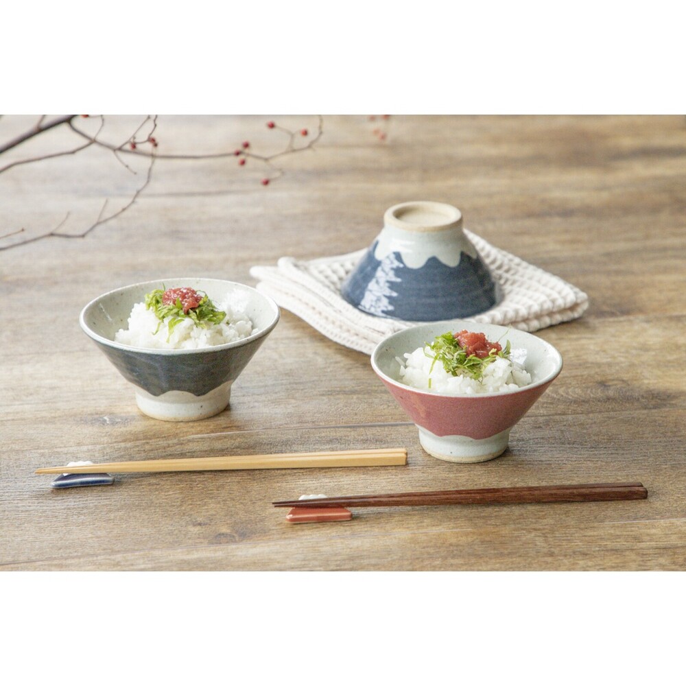 SF-014798-2-日本製 富士山碗 飯碗 赤富士/青富士 碗 陶瓷 情侶碗 12cm