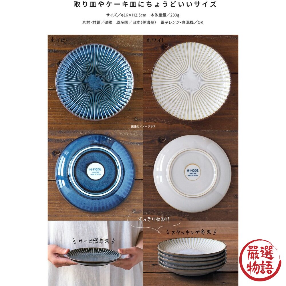 日本製美濃燒 放射狀 白色/海軍藍/黃灰色|餐盤 蛋糕盤 菜盤 餅乾盤 小菜盤 日本料理 可微波爐洗碗機-圖片-8