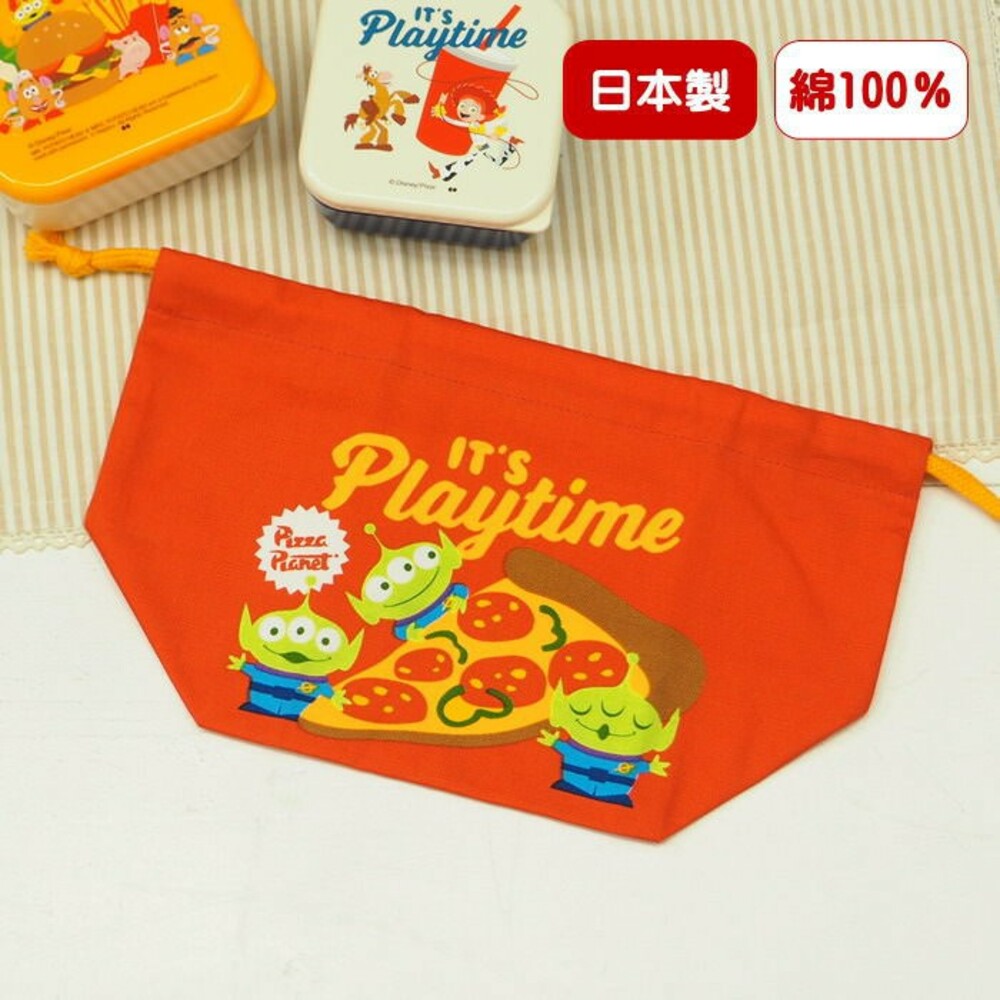 SF-014944-日本製迪士尼便當袋 玩具總動員 三眼怪 巴斯光年 純棉 束口袋 手提袋 午餐袋 化妝包 收納袋