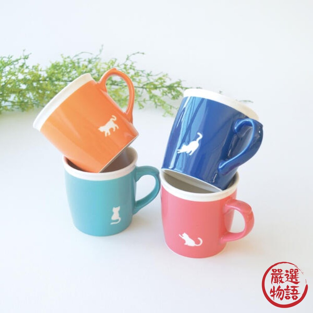 日本製 美濃燒 貓咪馬克杯 多色可選 剪影 貓奴 馬克杯 陶瓷 杯子 牛奶杯 咖啡杯 貓腳印 貓奴-圖片-2