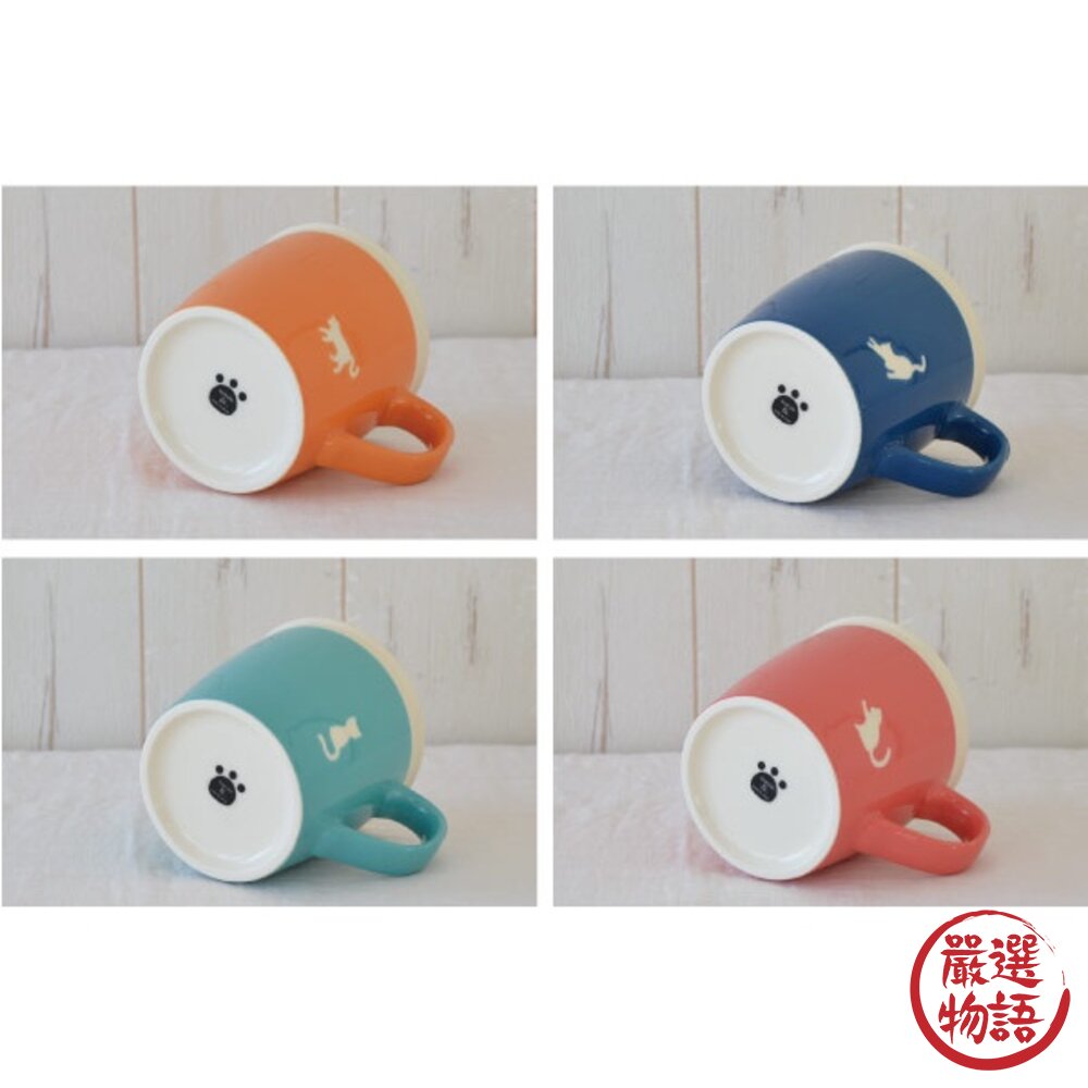 日本製 美濃燒 貓咪馬克杯 多色可選 剪影 貓奴 馬克杯 陶瓷 杯子 牛奶杯 咖啡杯 貓腳印 貓奴-圖片-3
