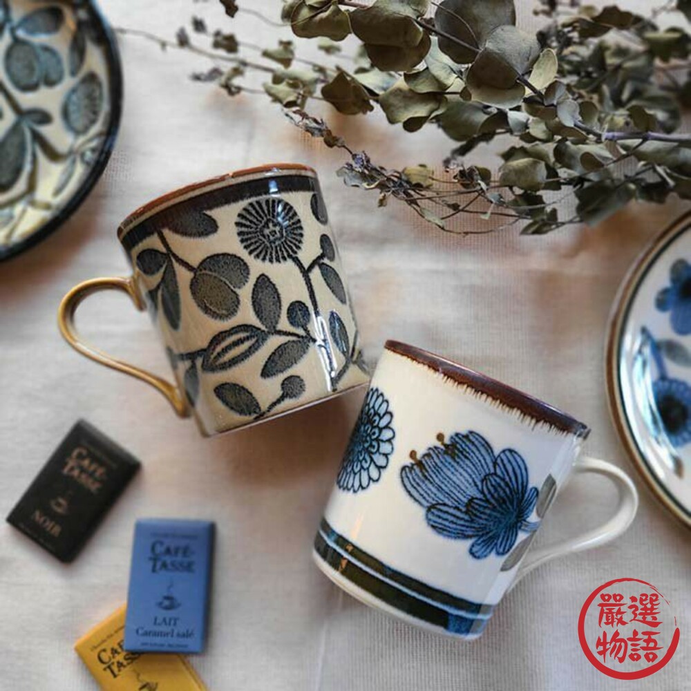 日本製美濃燒 北歐/花橄欖 馬克杯 小碟 禮盒組(2杯2碟)-圖片-1