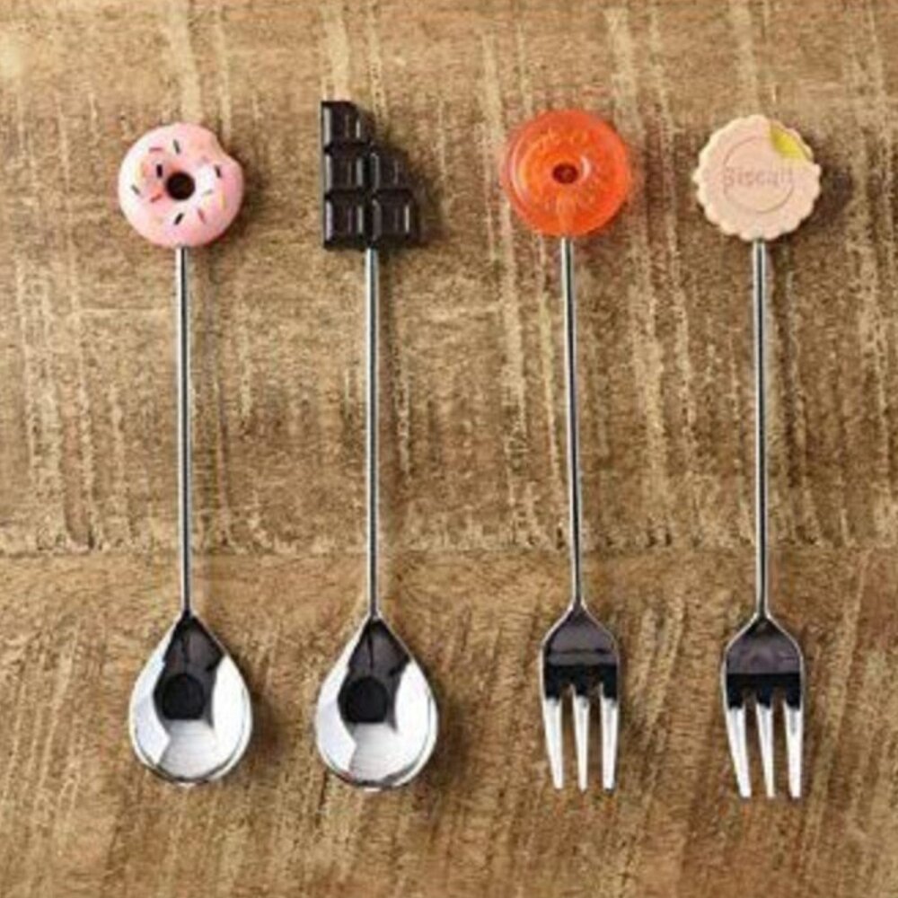 SF-015077-日本製 可愛甜點造型餐具 湯匙 叉子 餐具組  布丁匙 蛋糕叉 水果叉